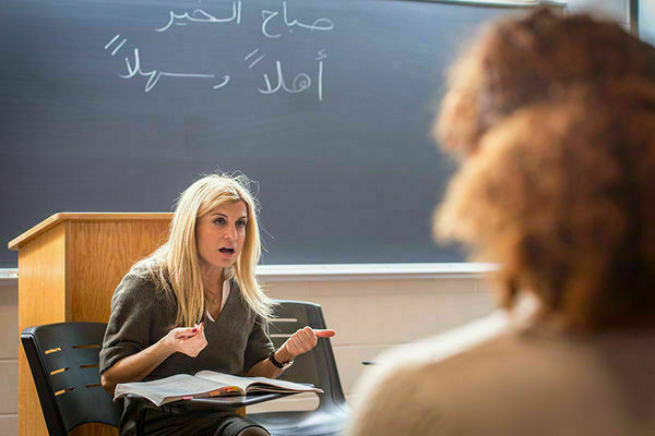 Teacher giving a lesson in a Notre Dame Arabic language class